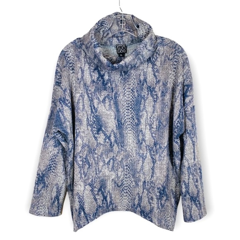 Clara Sunwoo Python Cowl Neck Waffle Knit Oversized Sweater Top Tipped Hemline